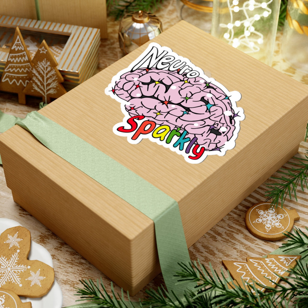 Neuro Sparkly Brain Kiss-Cut Sticker — Cute Pink Brain Design for Laptops & Journals