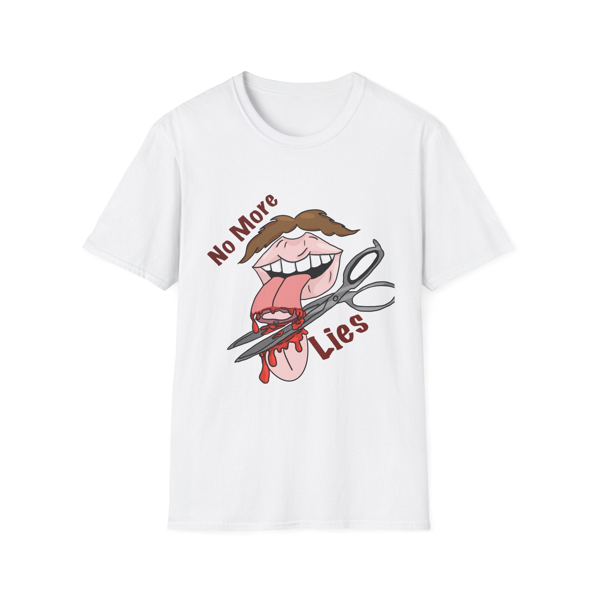 No More Lies T-Shirt — Graphic Scissors Cutting Tongue Design