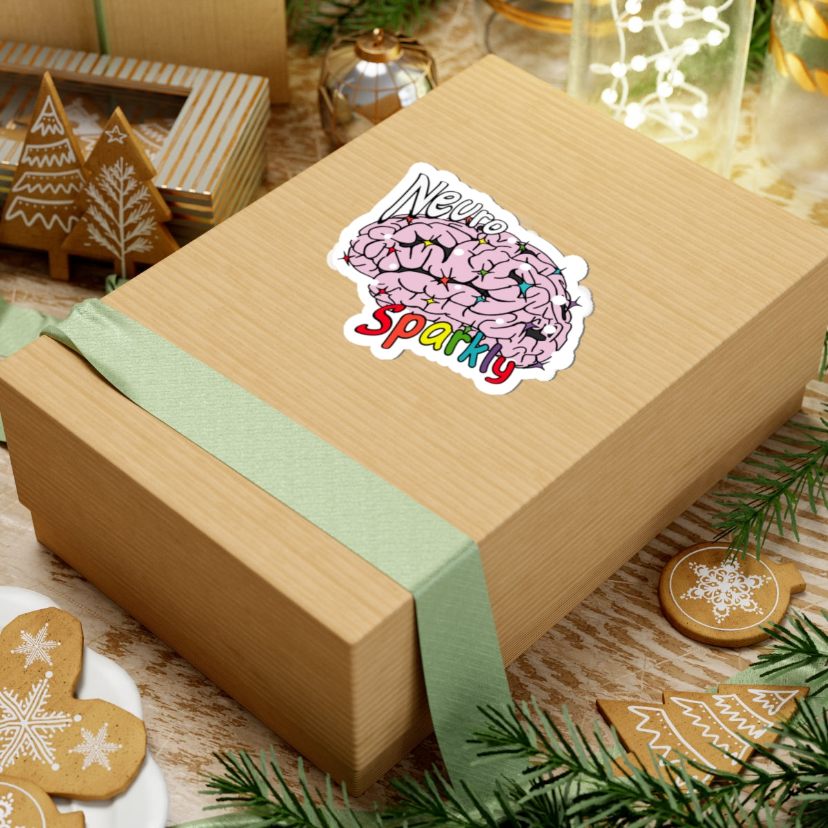Neuro Sparkly Brain Kiss-Cut Sticker — Cute Pink Brain Design for Laptops & Journals