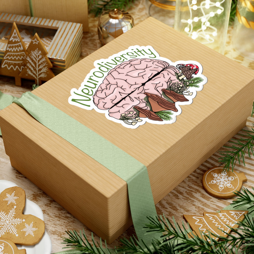 Neurodiversity Brain Sticker — Botanical Mushroom Design