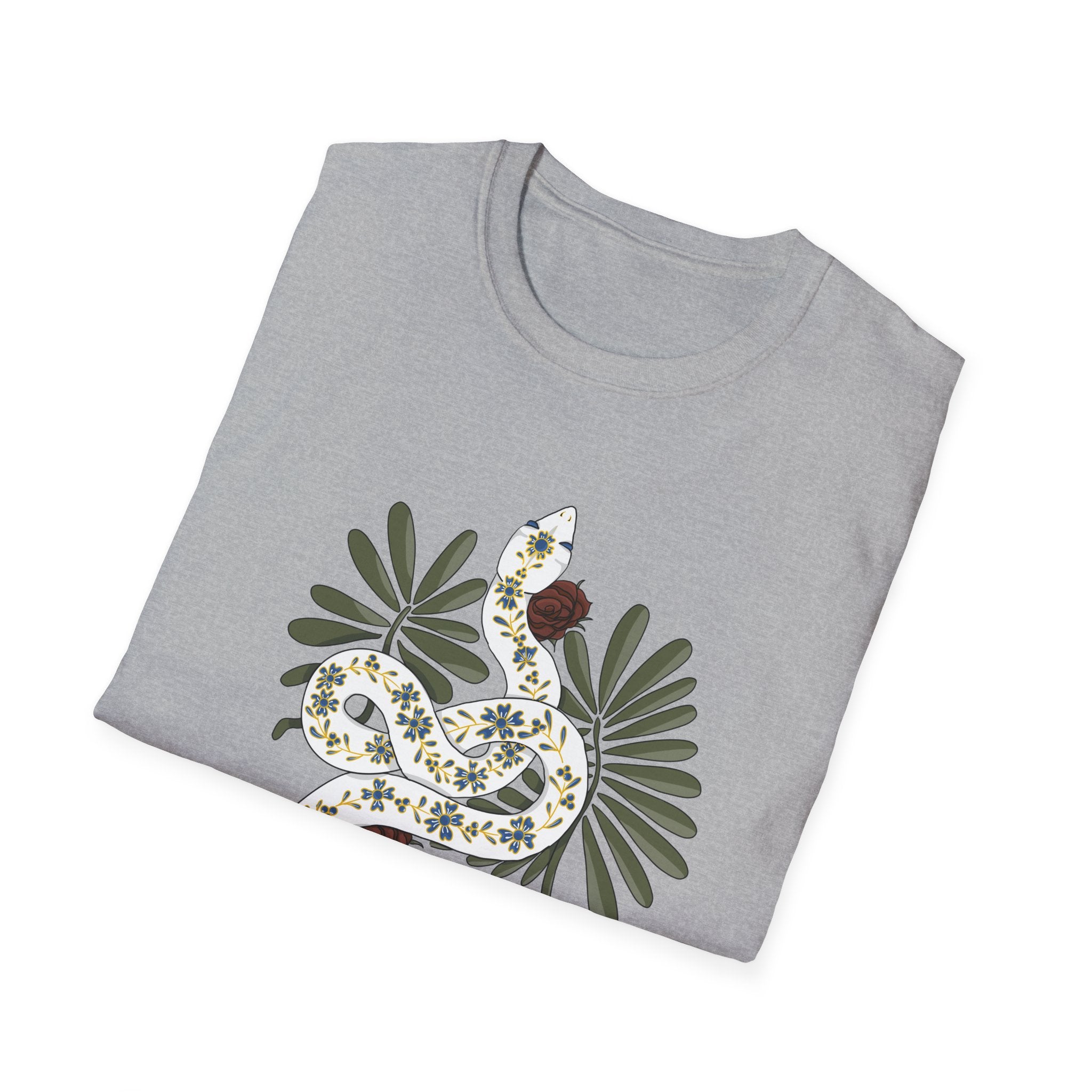 Floral Snake Graphic T-Shirt — Botanical Serpent Tee