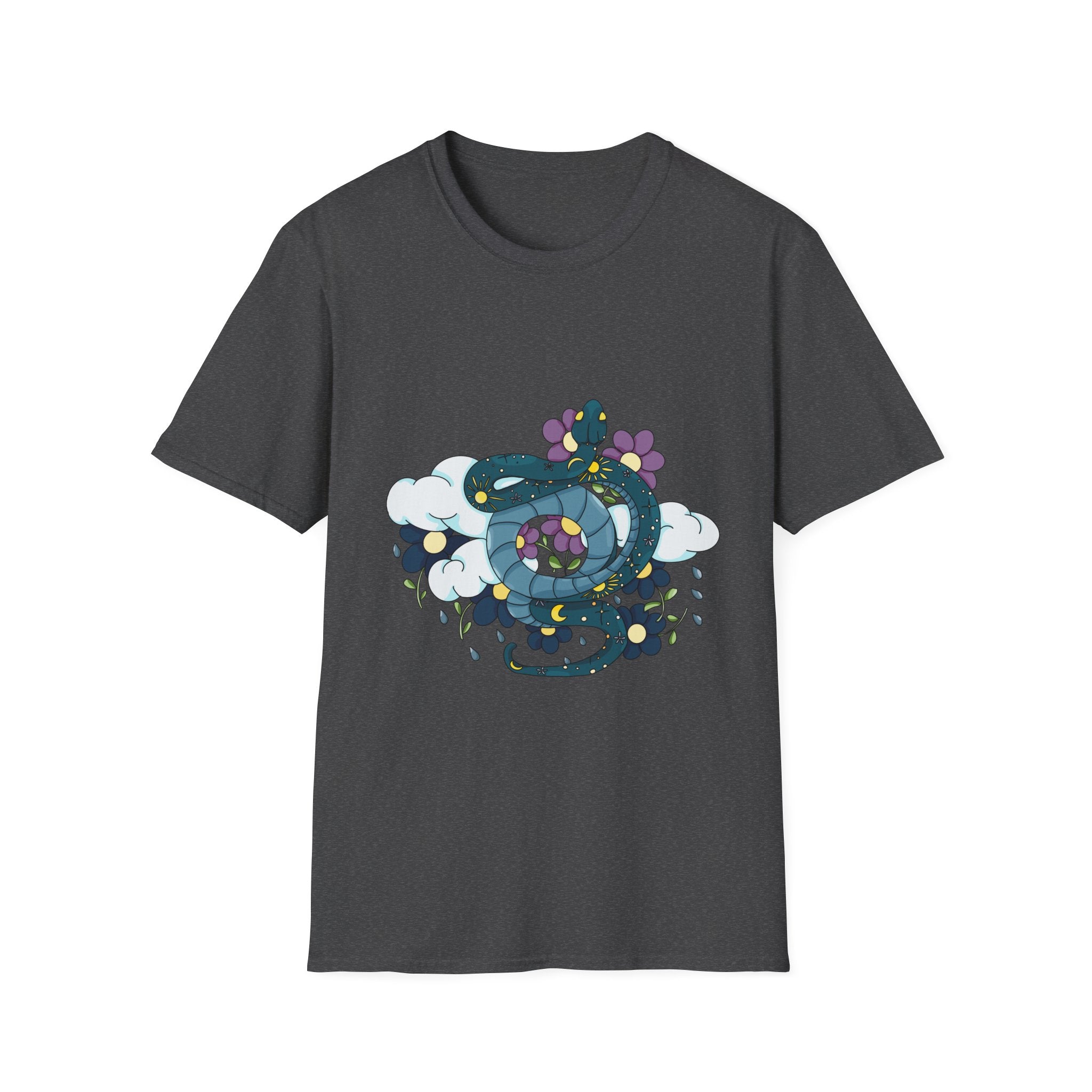 Dragon Coil T-Shirt — Whimsical Floral Serpent Graphic Tee