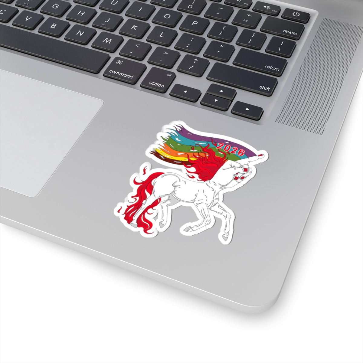 2026 Rainbow Unicorn Kiss-Cut Sticker — Pride Flag, Colorful Laptop Decal
