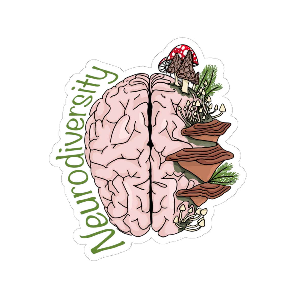 Neurodiversity Brain Sticker — Botanical Mushroom Design