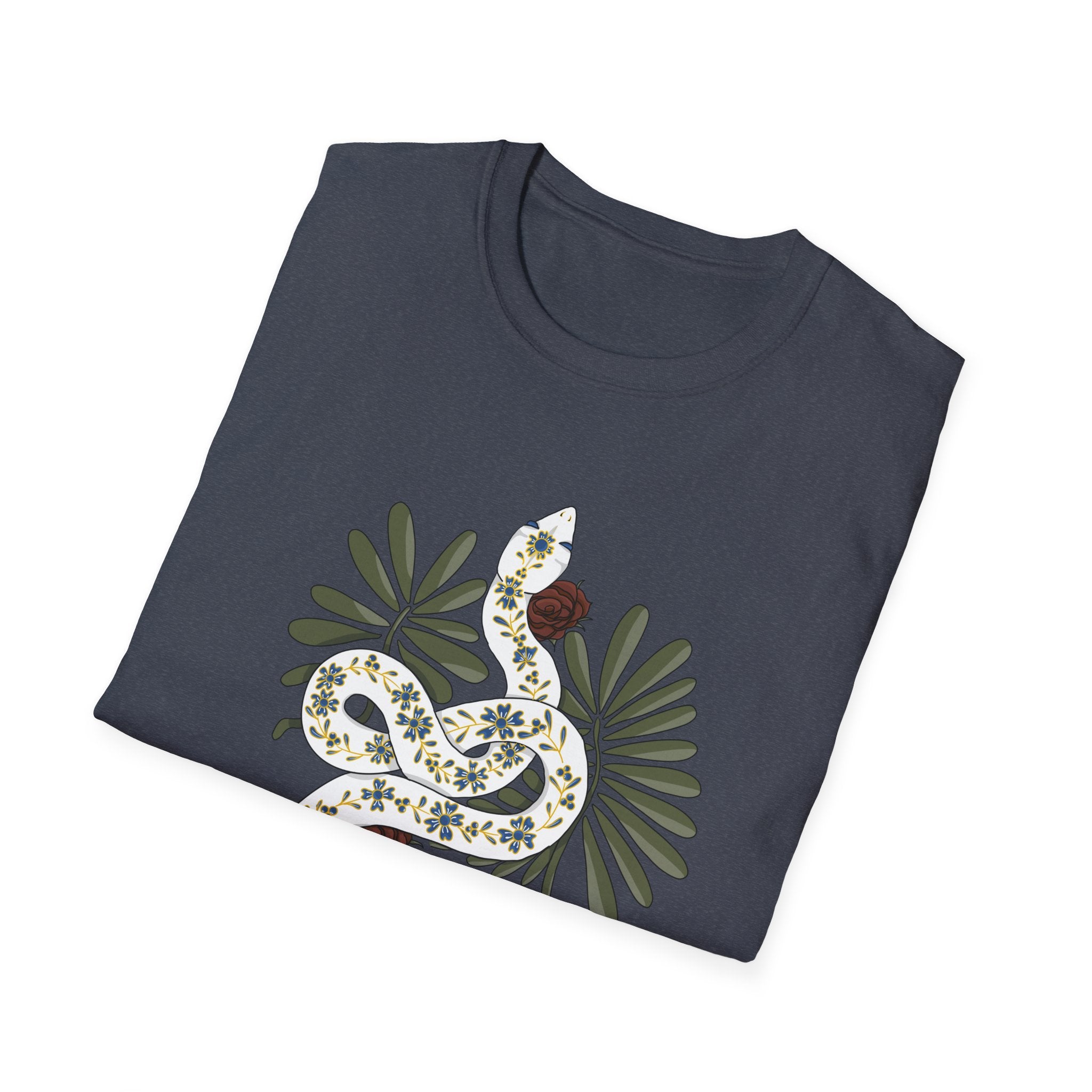 Floral Snake Graphic T-Shirt — Botanical Serpent Tee