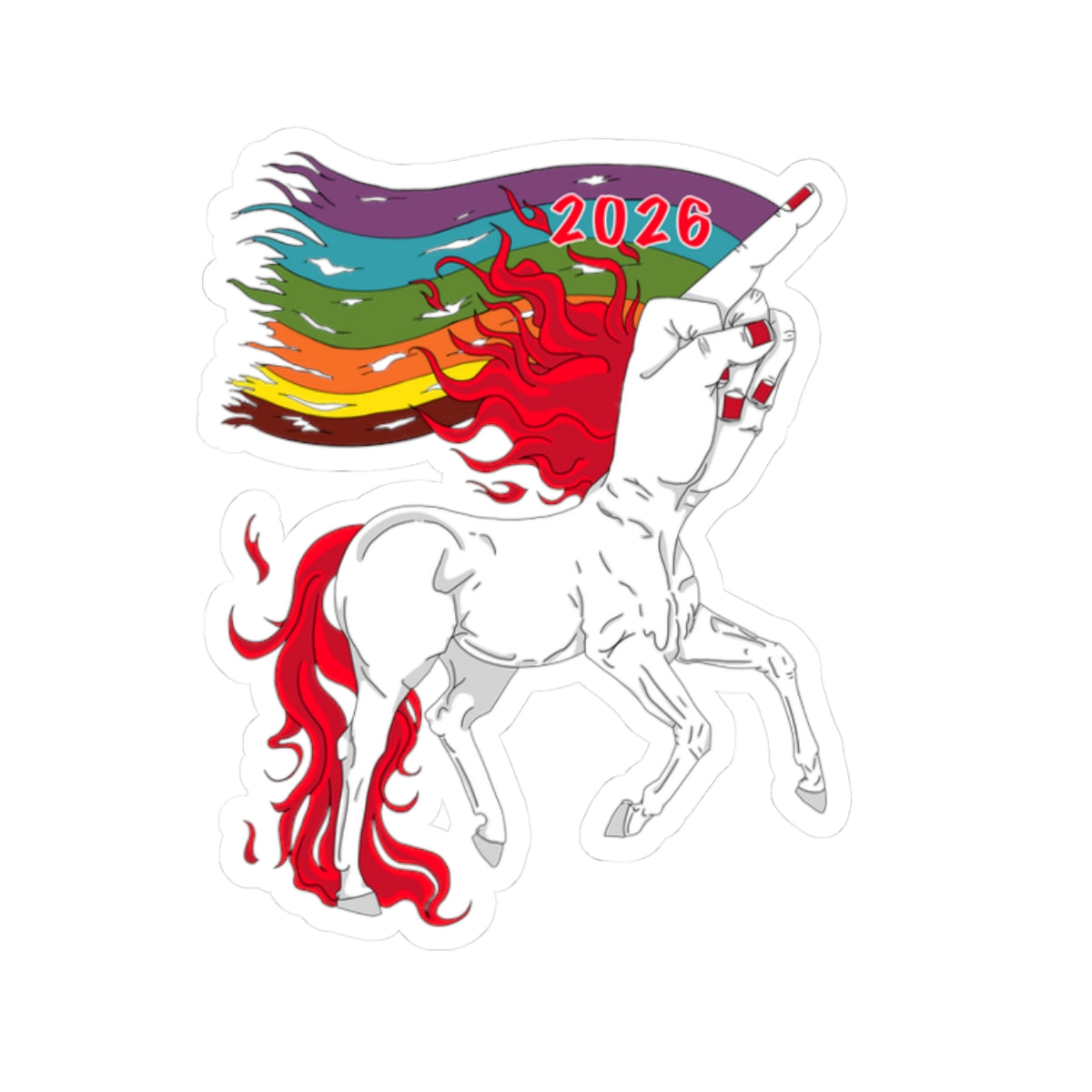 2026 Rainbow Unicorn Kiss-Cut Sticker — Pride Flag, Colorful Laptop Decal
