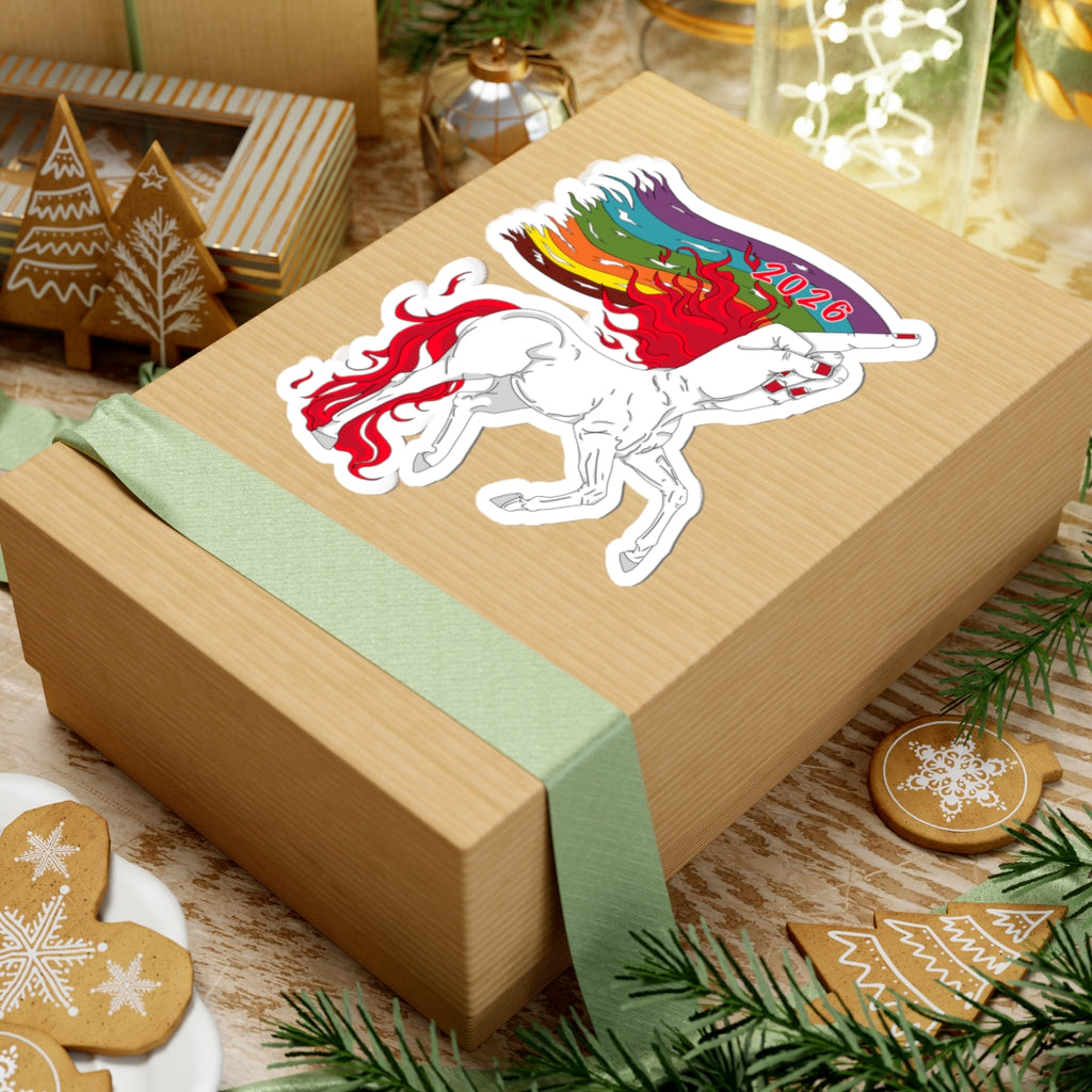 2026 Rainbow Unicorn Kiss-Cut Sticker — Pride Flag, Colorful Laptop Decal