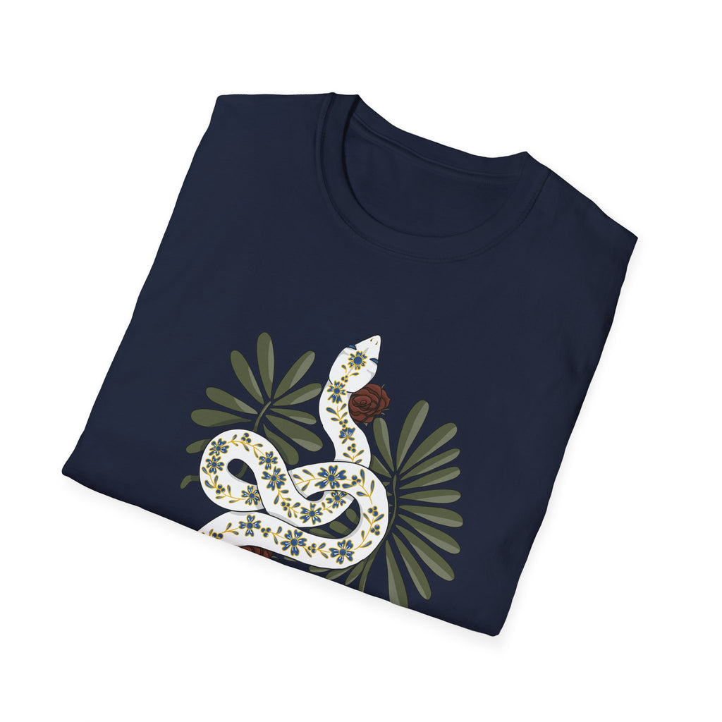 Floral Snake Graphic T-Shirt — Botanical Serpent Tee