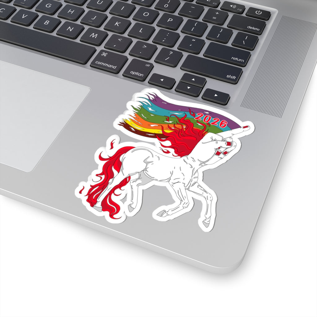 2026 Rainbow Unicorn Kiss-Cut Sticker — Pride Flag, Colorful Laptop Decal