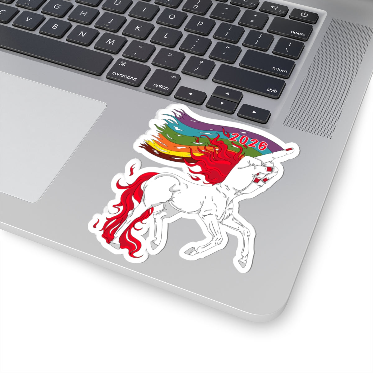 2026 Rainbow Unicorn Kiss-Cut Sticker — Pride Flag, Colorful Laptop Decal