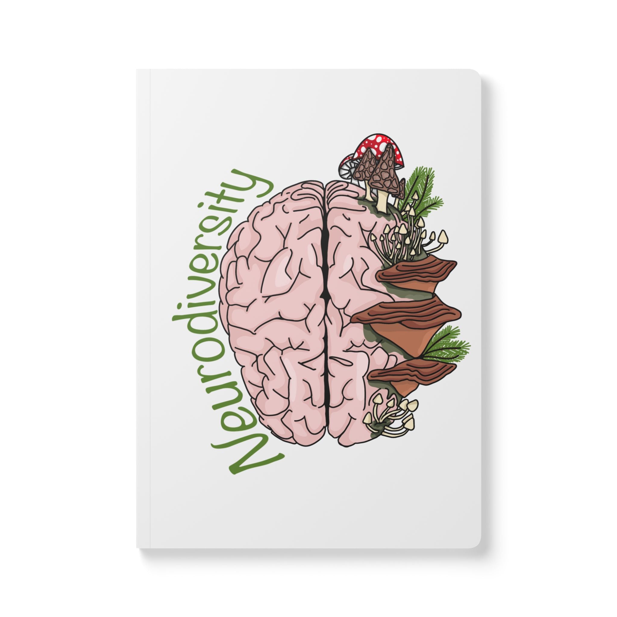 Neurodiversity Brain & Nature Softcover Journal — Illustrated Mushroom Design