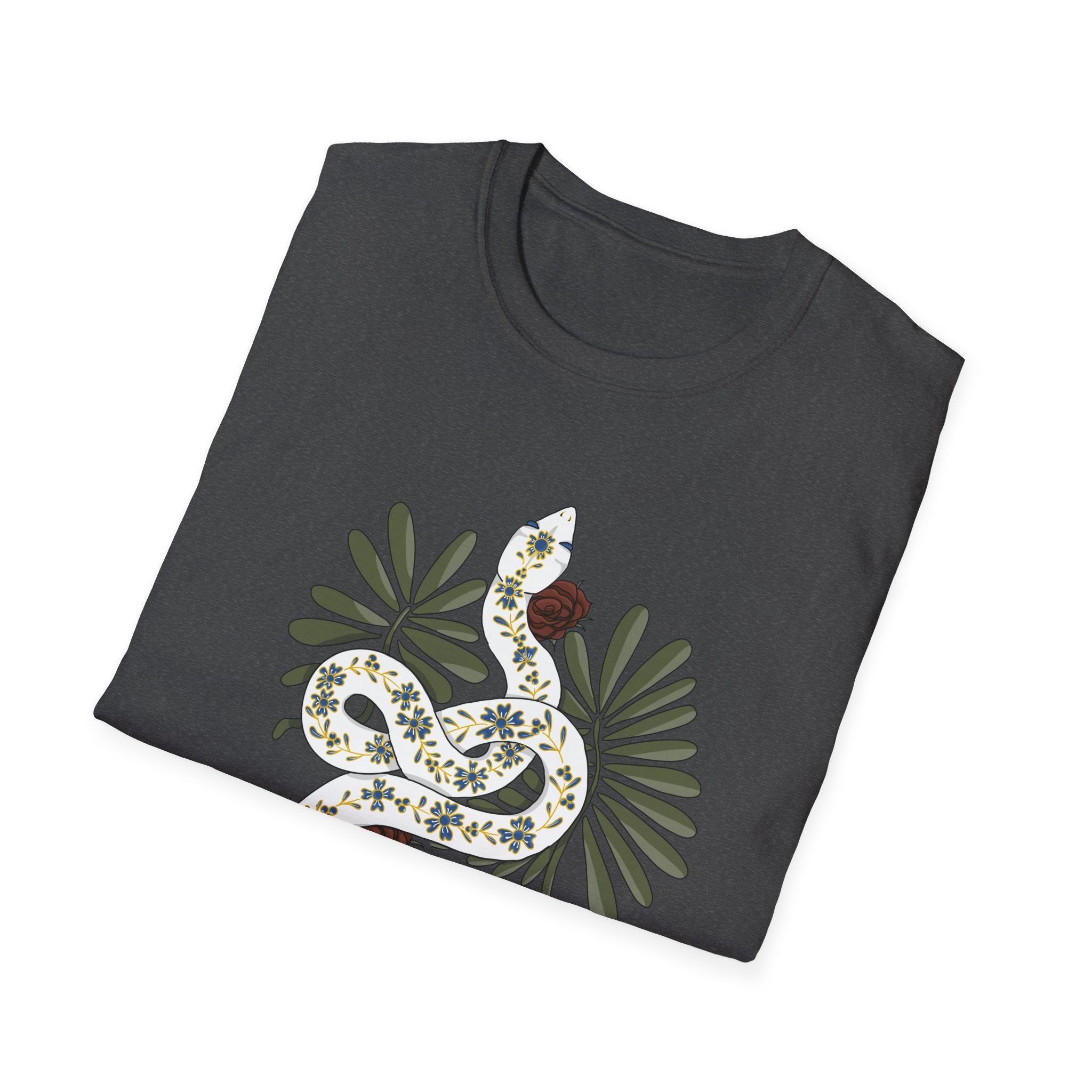 Floral Snake Graphic T-Shirt — Botanical Serpent Tee
