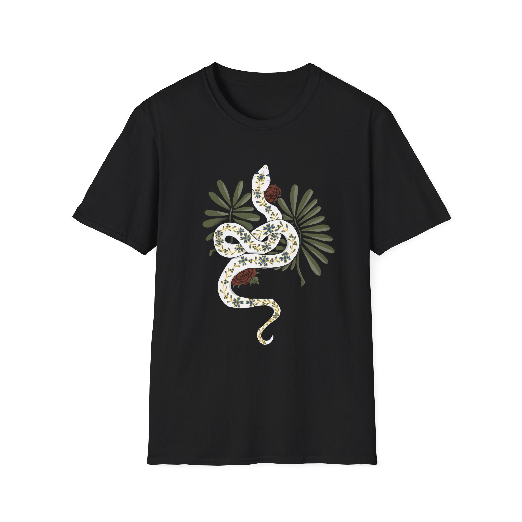 Floral Snake Graphic T-Shirt — Botanical Serpent Tee