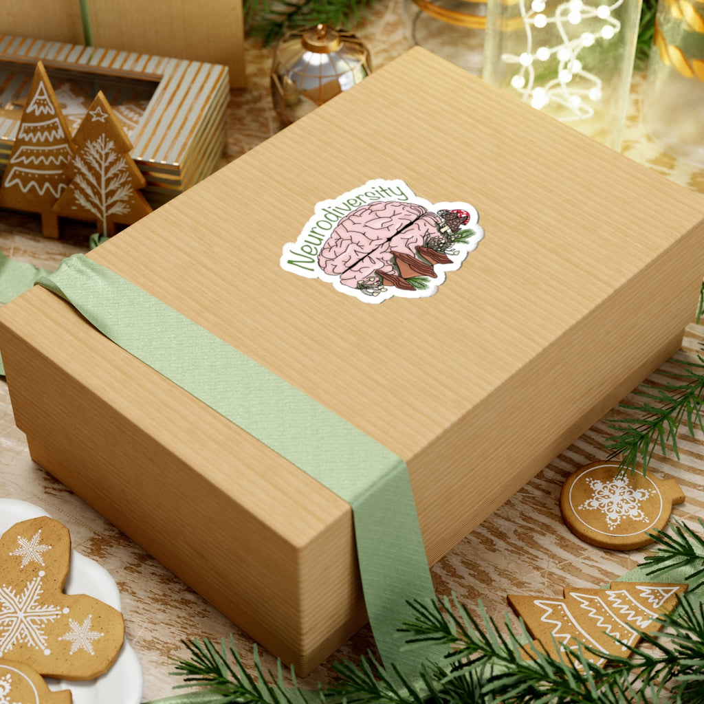 Neurodiversity Brain Sticker — Botanical Mushroom Design