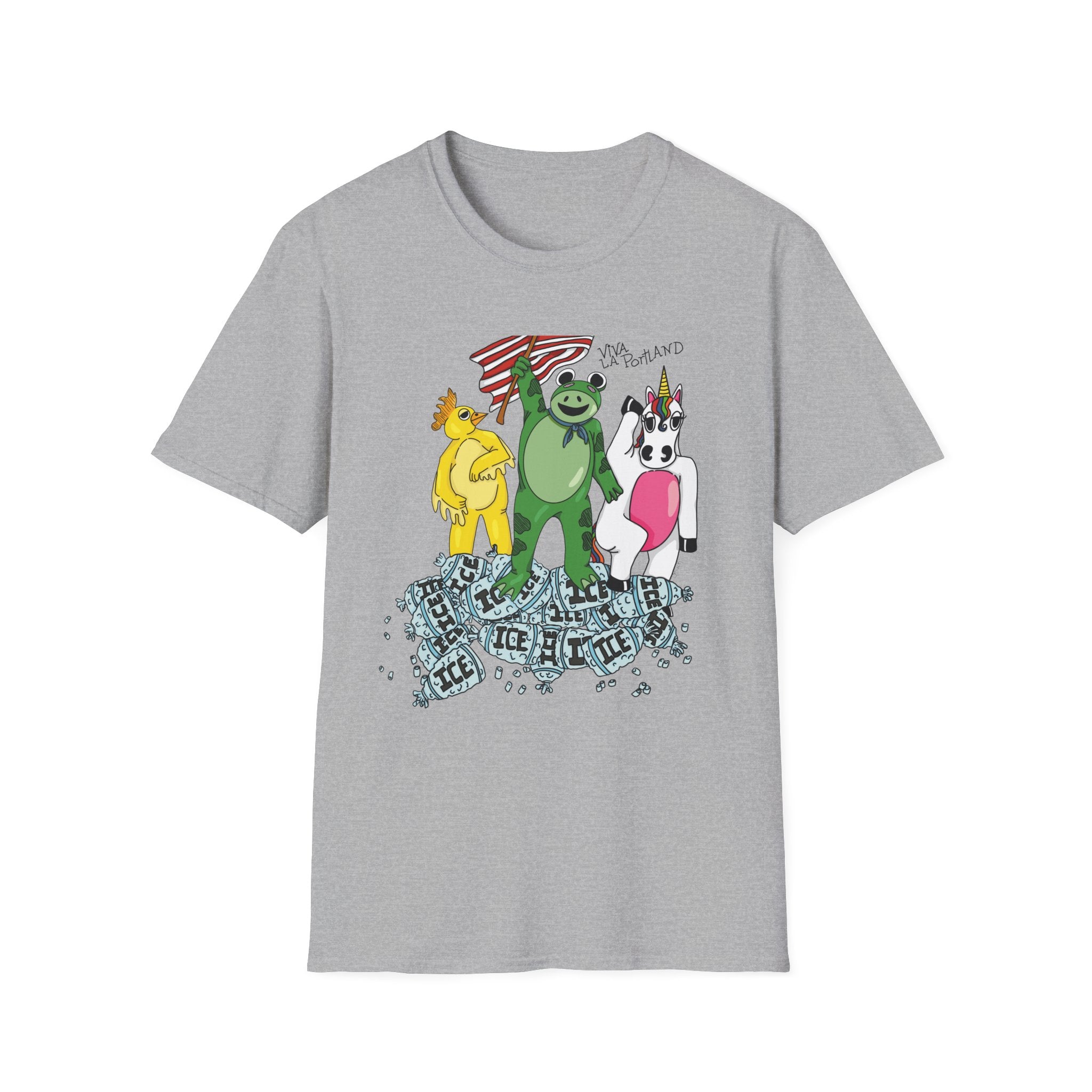 No Ice T-Shirt — Frog, Chicken & Unicorn Standing on ice  (Satirical Patriotic Design)