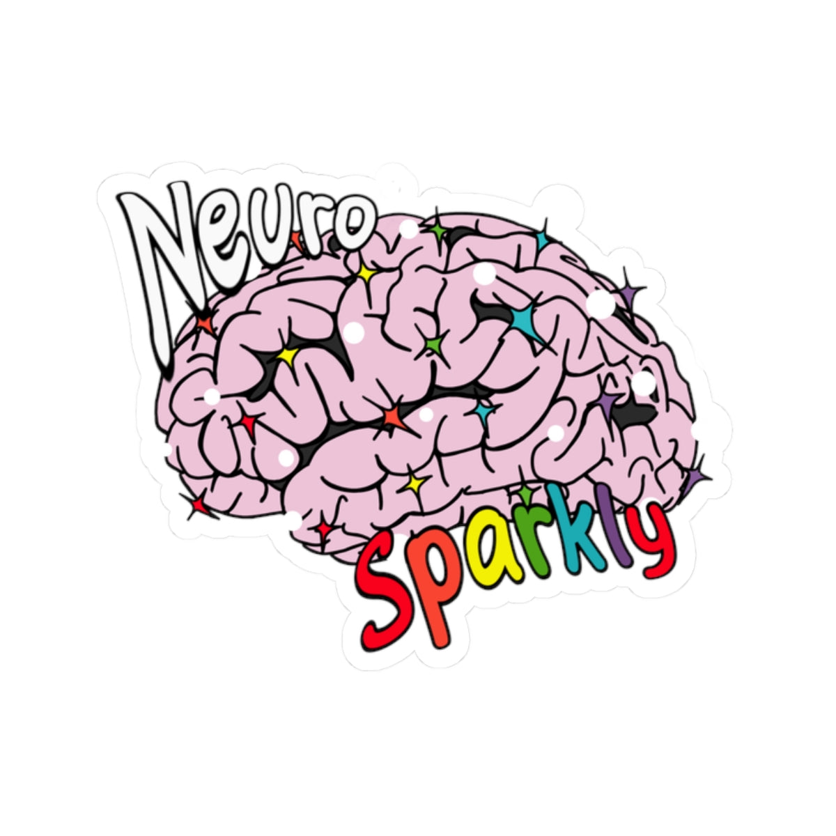 Neuro Sparkly Brain Kiss-Cut Sticker — Cute Pink Brain Design for Laptops & Journals