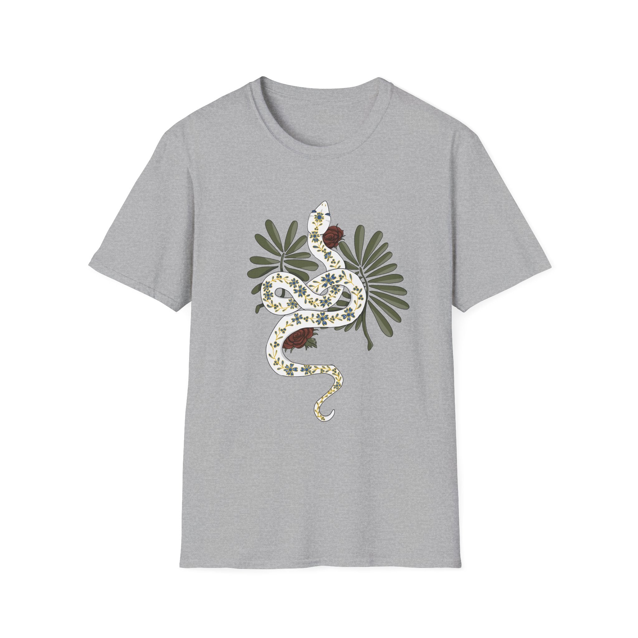 Floral Snake Graphic T-Shirt — Botanical Serpent Tee