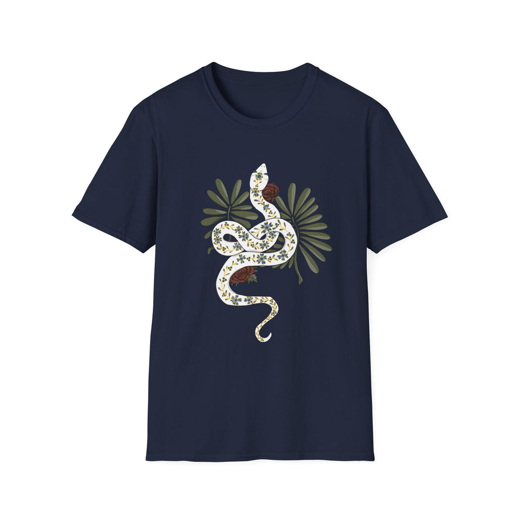 Floral Snake Graphic T-Shirt — Botanical Serpent Tee