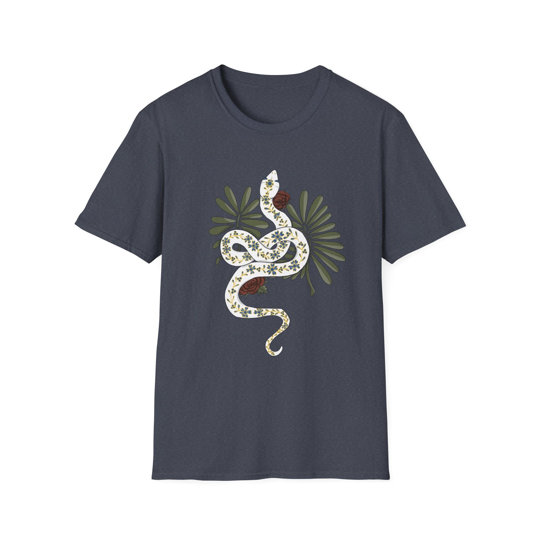 Floral Snake Graphic T-Shirt — Botanical Serpent Tee
