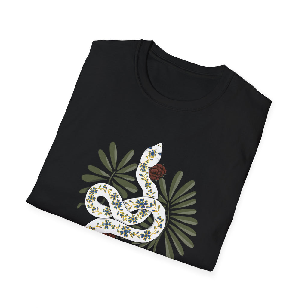 Floral Snake Graphic T-Shirt — Botanical Serpent Tee