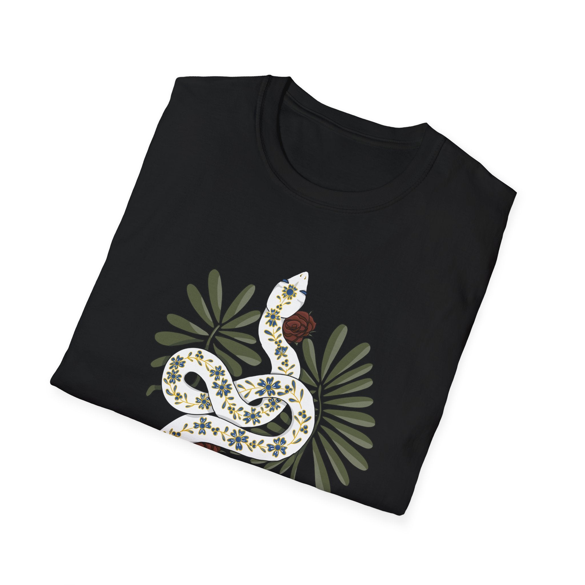 Floral Snake Graphic T-Shirt — Botanical Serpent Tee