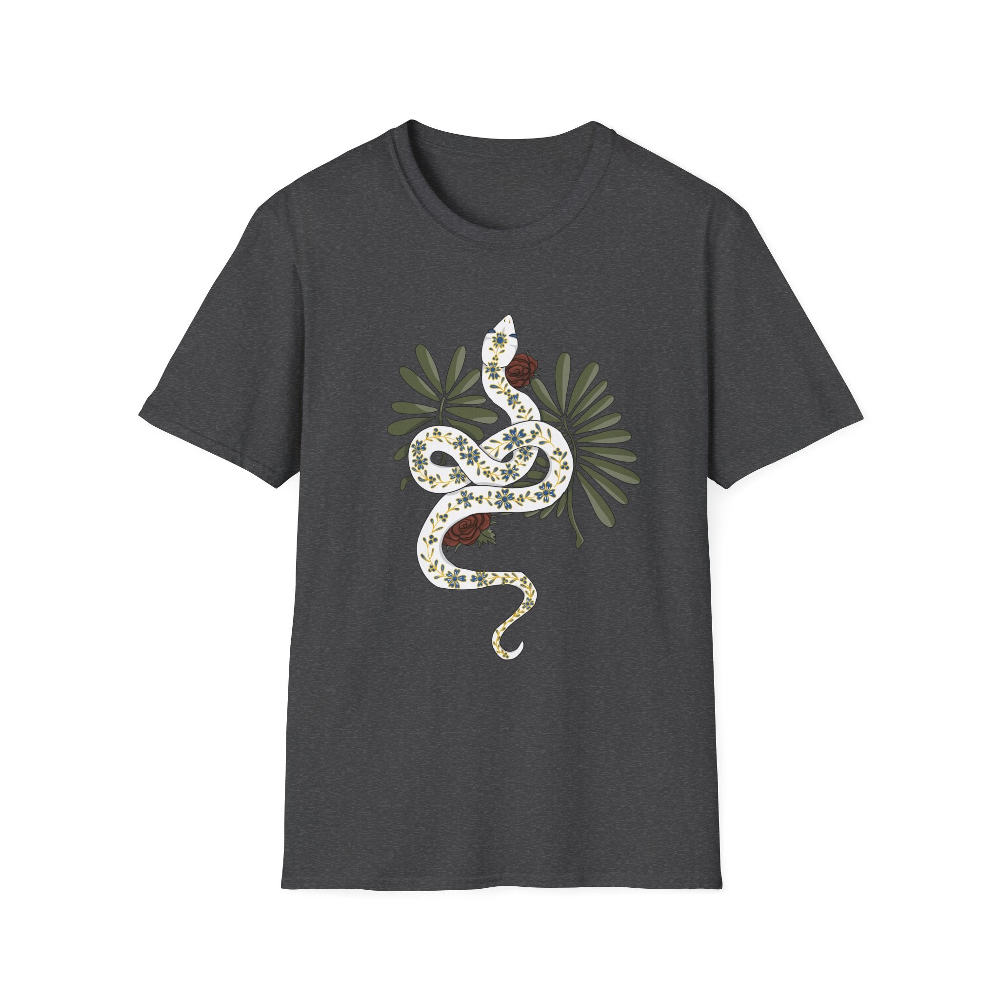 Floral Snake Graphic T-Shirt — Botanical Serpent Tee