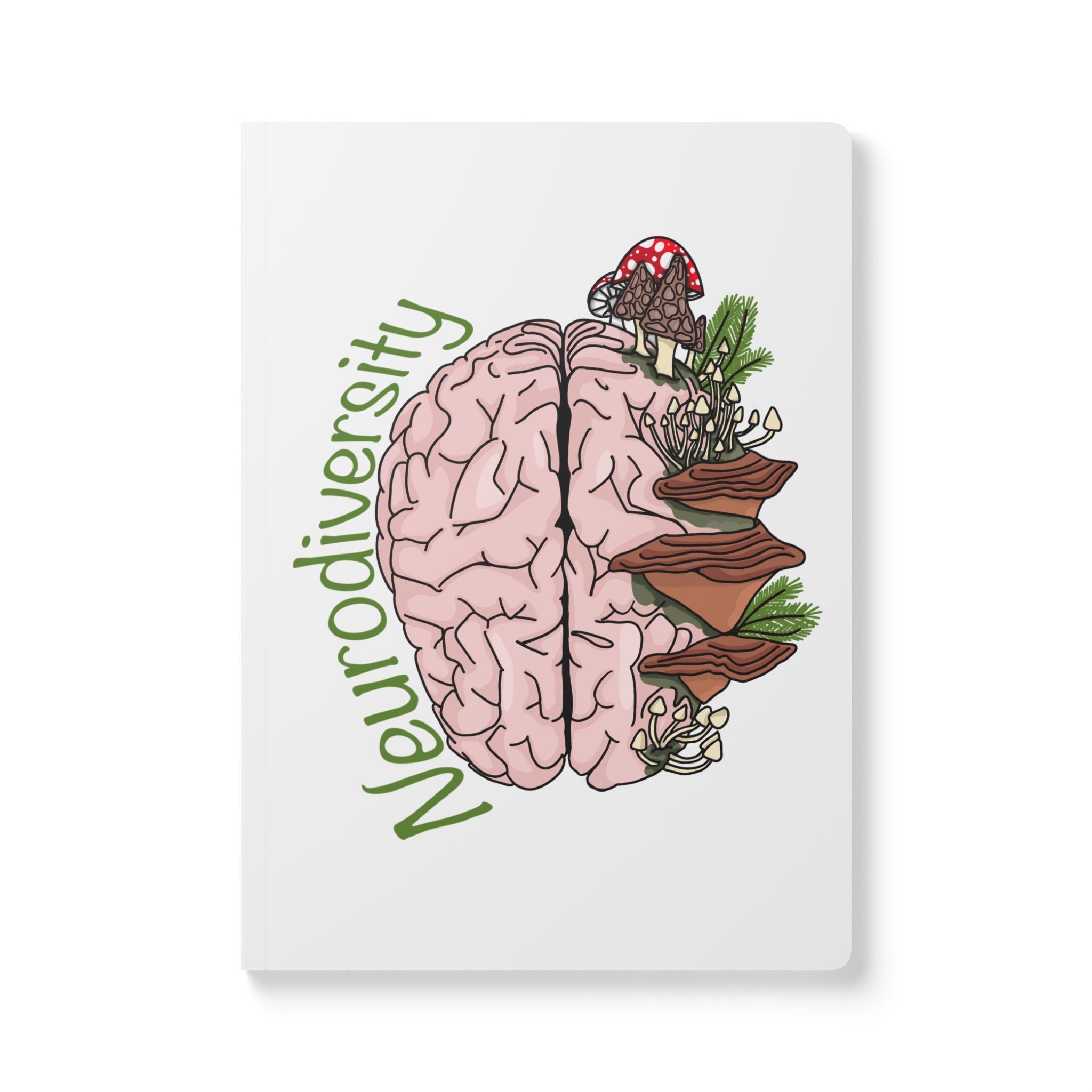 Neurodiversity Brain & Nature Softcover Journal — Illustrated Mushroom Design